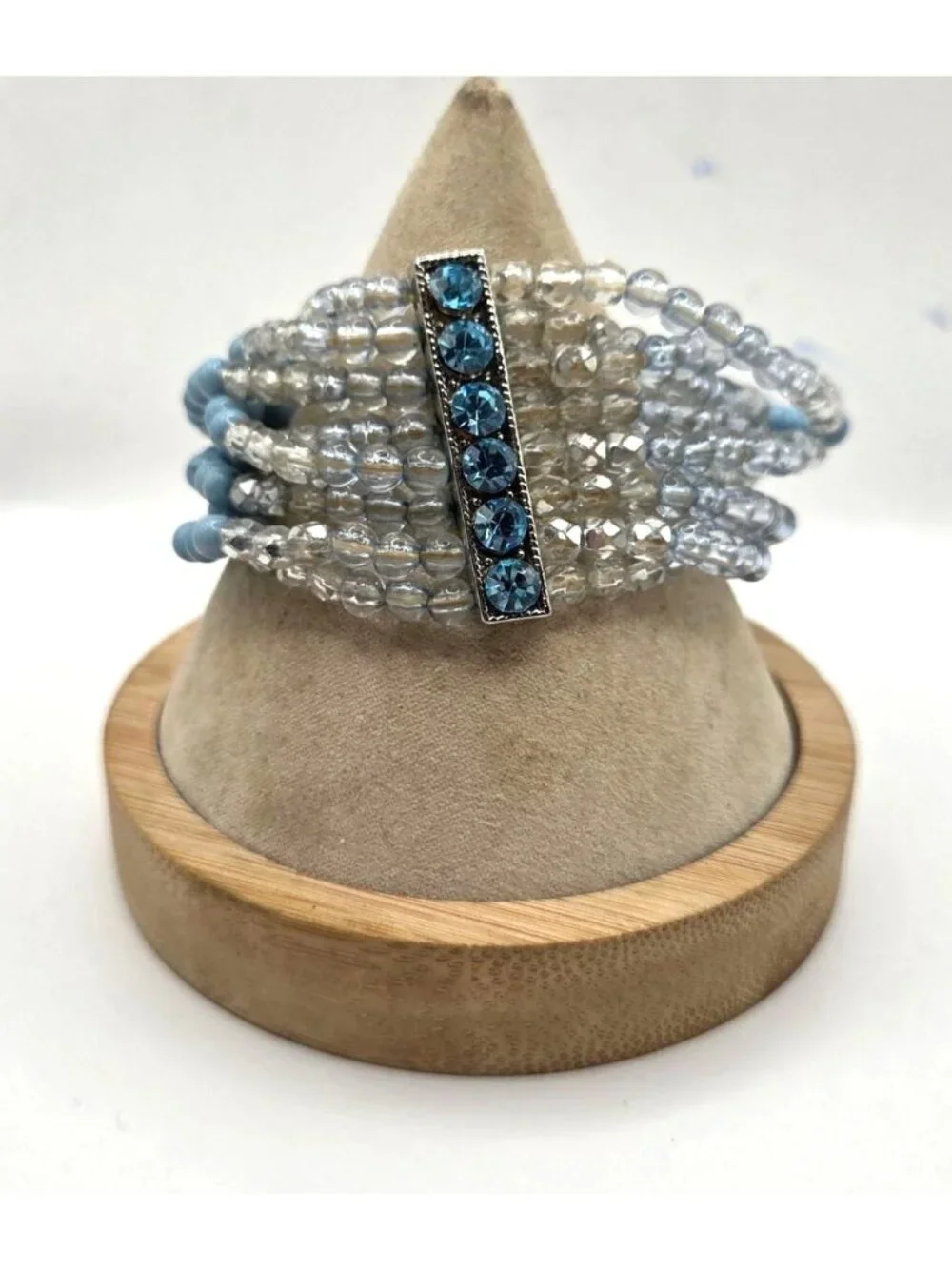 Blue & Clear Multi-Strand Beaded Bracelet With Rhinestone Accents